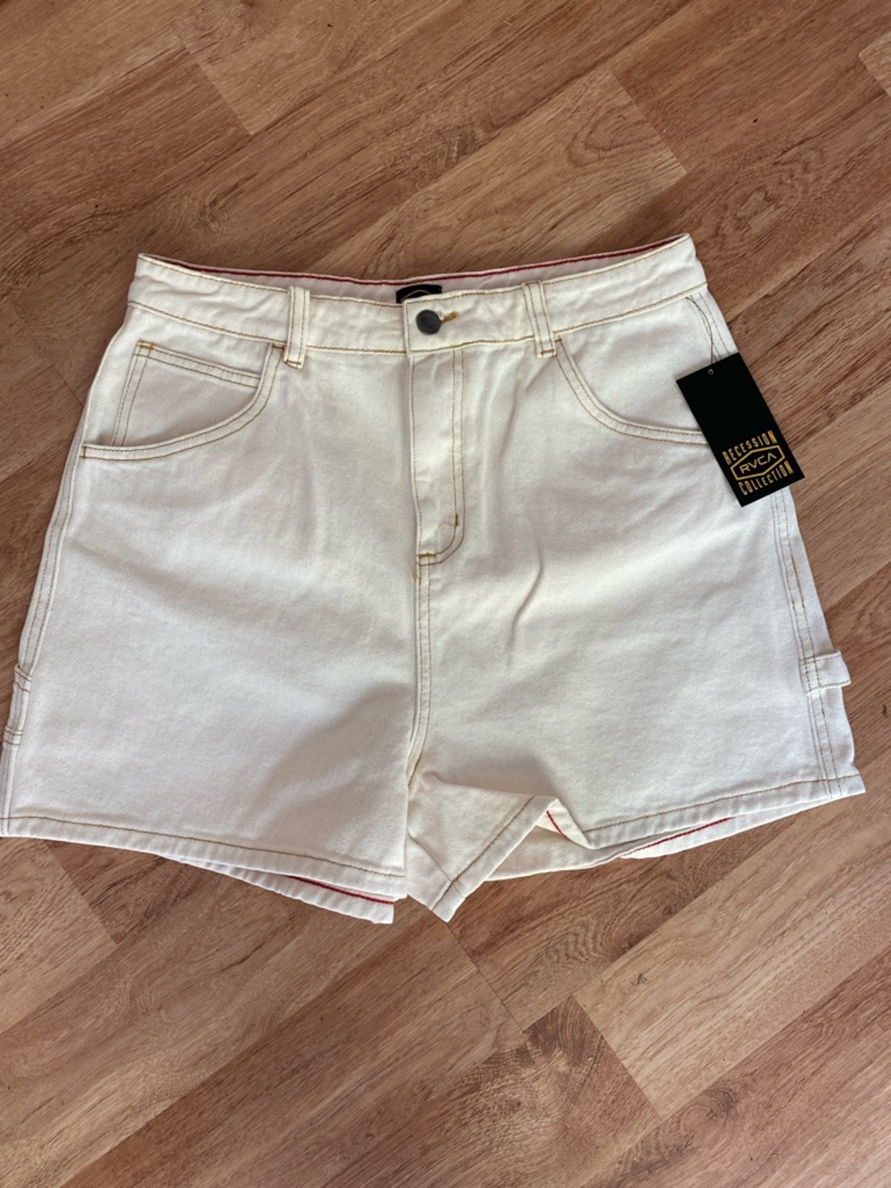 RVCA Recession Collection Off-White High-Rise Denim Shorts NWT